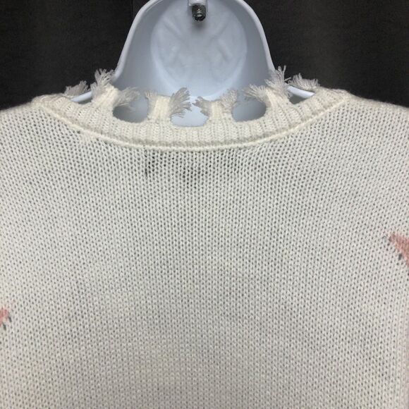 Sweet & Sinful Womens Large Cream Frayed Design Pink Stars Sweater L - Picture 12 of 16